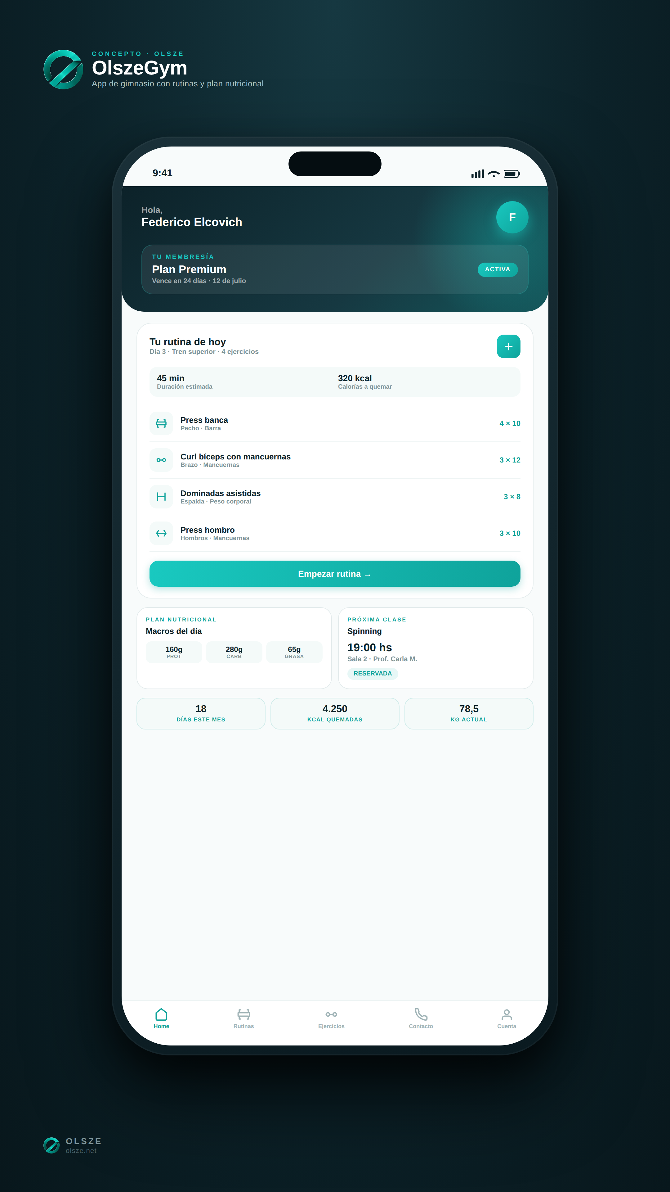 App de gym con membresía, rutinas, nutrición y clases