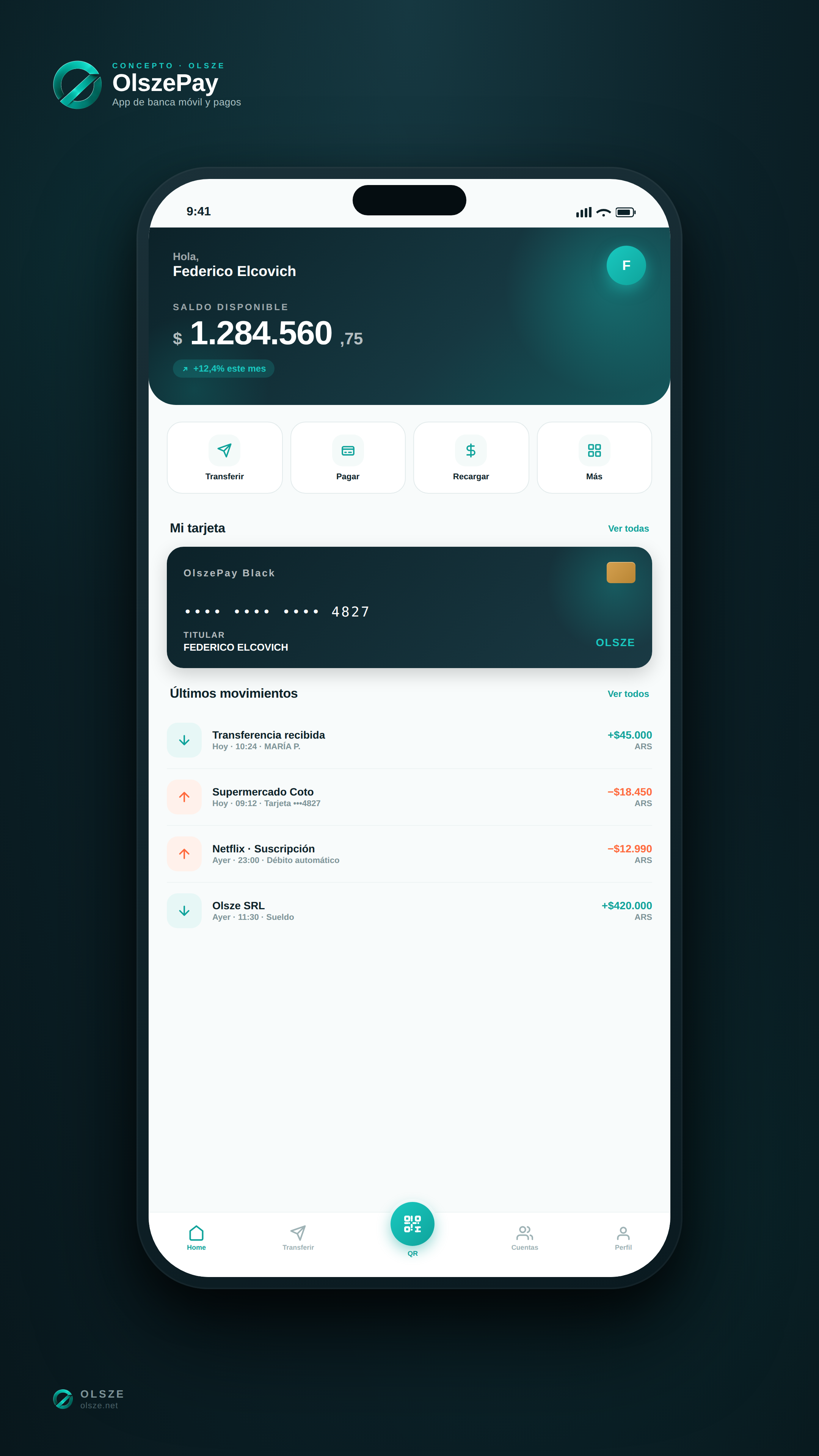 Billetera digital con saldo, tarjeta virtual y pagos QR