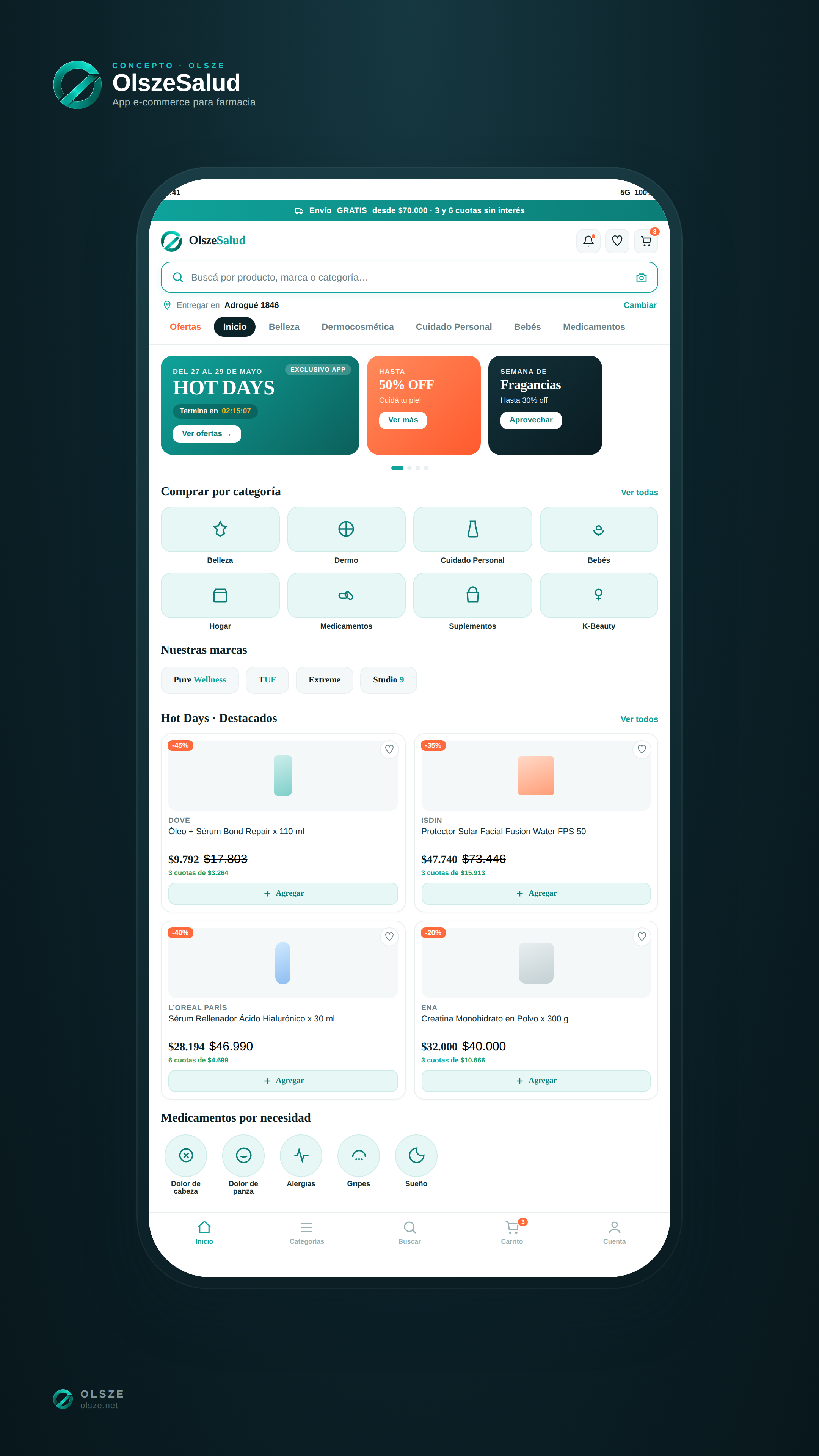 App de farmacia con catálogo, buscador por síntoma y fidelización